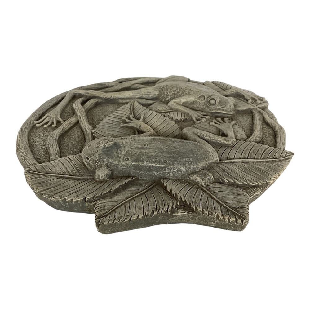 3D Frogs On Vines Round Hanging Step Stone Garden Plaque Decor Matte Slate Green - Picture 8 of 16